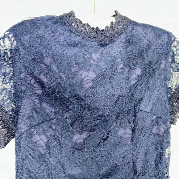 AX Paris US 8 EU 12 Navy Midnight Blue Crochet Lace Floral Short Sleeve Dress - Picture 7 of 10